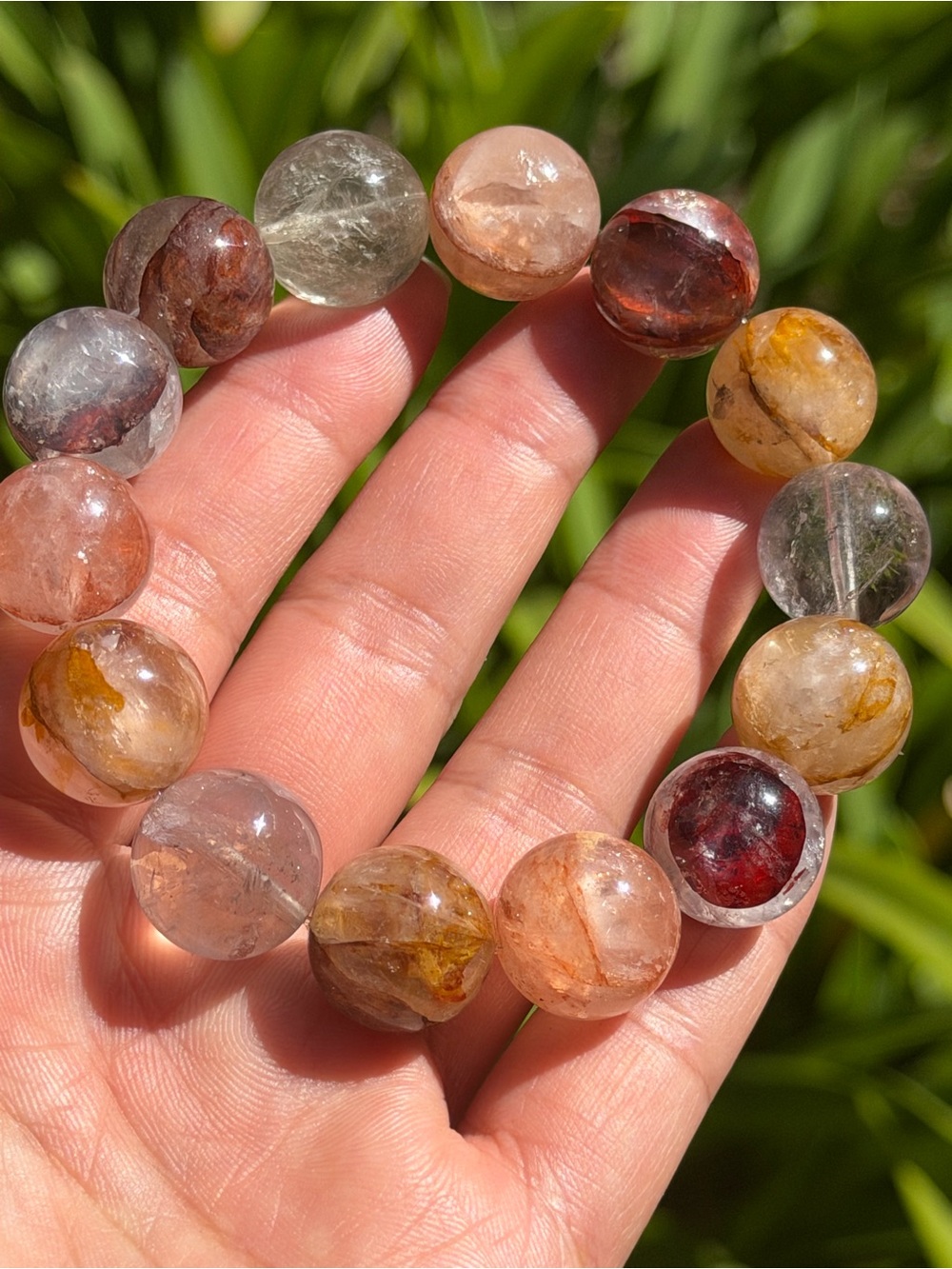 Multi-Color Rutilated Quartz Bead Stretch Bracelet - Palo